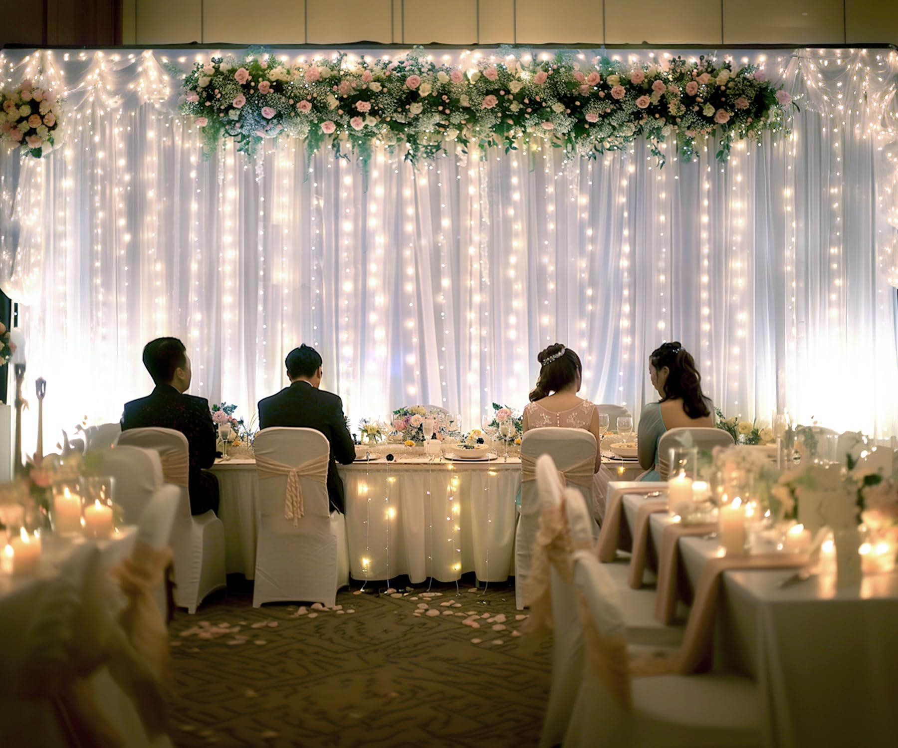 White Tulle Backdrop Curtain With Lights String For Parites 20  8Ft Sheer Backdrop Curtains White Curtain Backdrop For Wedding B